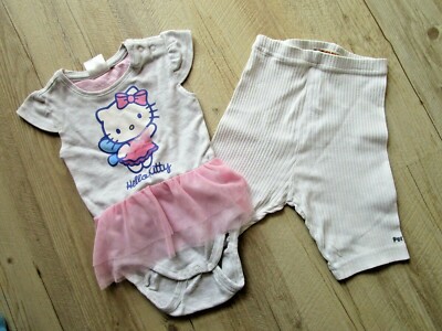 hello Kitty-body Radlerhose 86 92  mit Spitzen grau rosa Mädchenbody Bodyset nwt