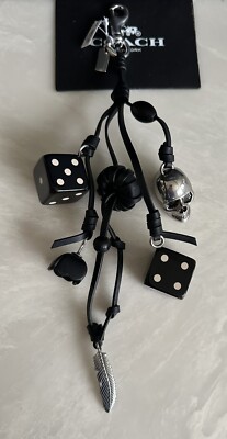 NWT COACH SKULL DICE TEA ROSE BAG CHARM BLACK/SILVER CBB89