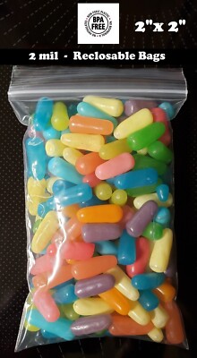 2'' x 2'' Clear Zip Seal Plastic Bags 2Mil Jewelry Pill Zipper Top Lock Baggies