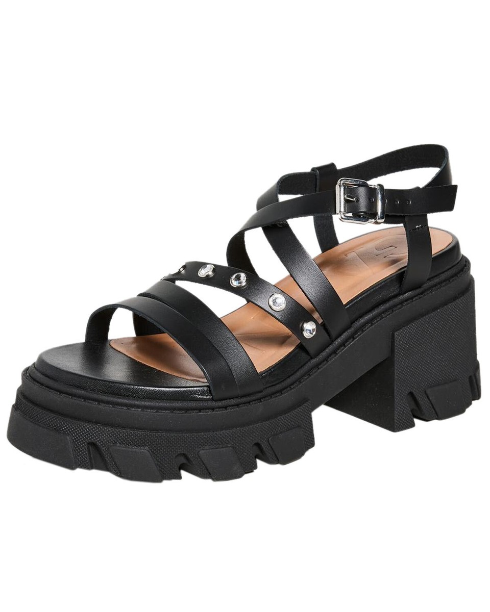 【送料&関税込】Ganni Heeled Sandal Ganni Womens Cleated Strappy Block Heel Sandals 39 Black