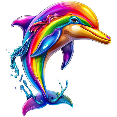 Rainbow Dolphin Sticker 4'' Beautiful Colorful Vivid Bright Summer Vibrant