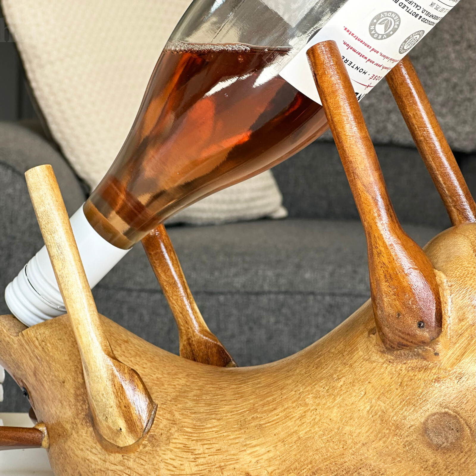 Drunken Pig Wine Bottle Holder Rustic Natural Wood Novelty Boozing