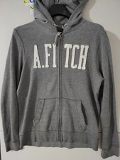 Abercrombie Fitch Sweatshirt Mens M Gray Hoodie Zip Logo Embroider Fleece Y2K
