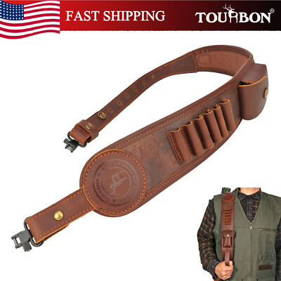 TOURBON PU Leather Gun Sling Swivels 6 Solts Rifle Shells Holder Hunting Strap