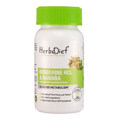 Berberine HCL with Banaba Leaf Capsules for Blood Sugar Control, 60 Count