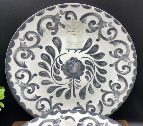 ARTISAN DE LUXE HOME MELAMINE Gray Rose Scroll 11” Dinner Plates (SET OF 4) - Picture 4 of 9