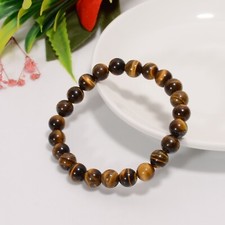 Natural Tiger Eye Gemstone Beaded Bracelet Luck, Wealth, Protection Jewelry Gift