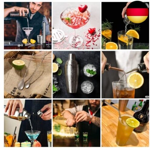 Cocktail Shaker, 10 Stück Edelstahl Cocktail Mix Set mit Rezeptbuch