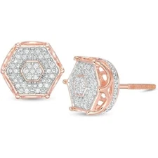 Men's 1.50 Ct Natural Moissanite Rose Gold Plated Silver Cluster Stud Earrings