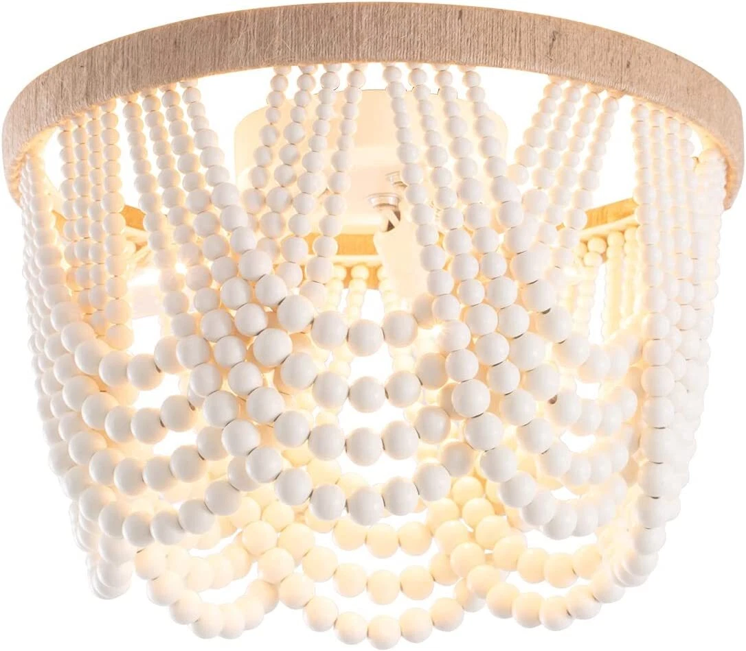 White beaded sale flush mount light