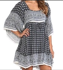 FREE PEOPLE Womens XS Mini Dress HEART OF GOLD Boho FLARE SLEEVE Printed