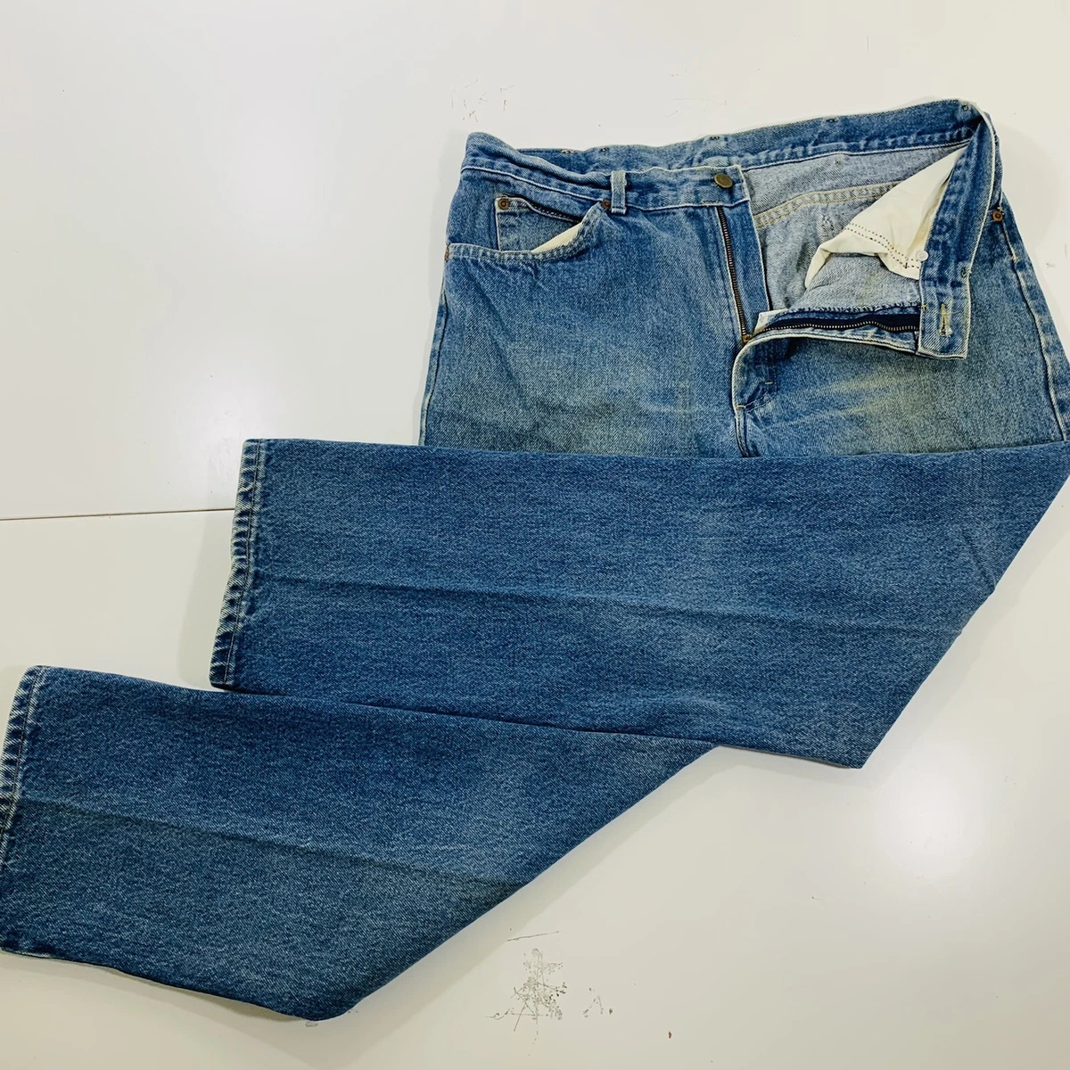 LEE USA Union Made Blue Denim Straight Legged Jeans Vintage 80s Size 38x32