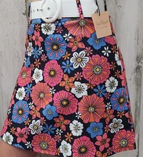 SMAK PARLOUR Black Floral Print Belted Mini Skirt Size MEDIUM**Super Cute**NWT**
