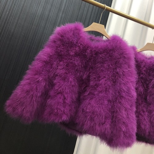 Womens Genuine Ostrich Feather Fur Coat Furry Real Fur Short Jacket Warm Outwear - Picture 1 of 40