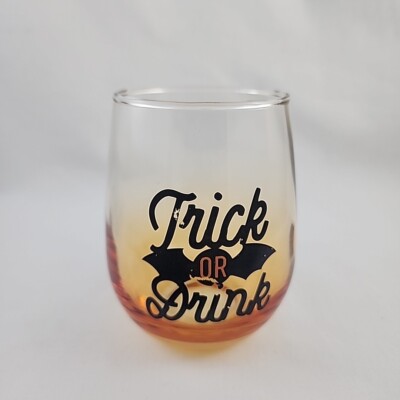 TRICK OR DRINK, 13oz Wine Stemless Wine Glass 2 5/8 Top Dia. And 4 1/4  Tall | eBay