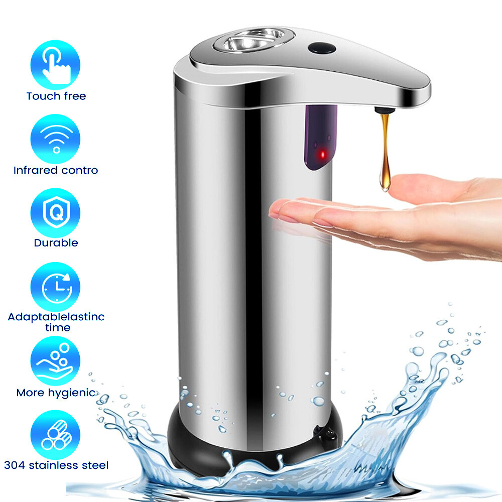 Touch-Free Rechargeable Soap Pump Dispenser Auto Handfree Sensor Stainless 280ML
