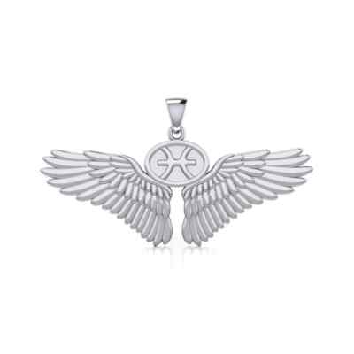 Fische Sternzeichen Astrologie Schutzengelsflügel 925 Sterling Silber Anhänger Schmuck