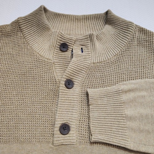 Club Room Mens Button Mock Neck Sweater Long Sleeve SZ Large Brown