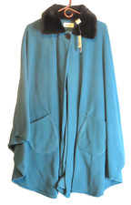 Le Moda Teal Green Faux Fur Collar Cape Poncho With Pockets
