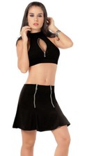 2066 Black 2 Pcs Top Short Skirt Fitted Mini Cocktail Club Wear Sun Dress S M L