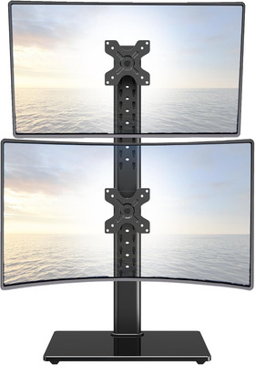Vertical Dual Monitor Stand, Stack Two Computer Screens up to 32 Inches Each, Fr