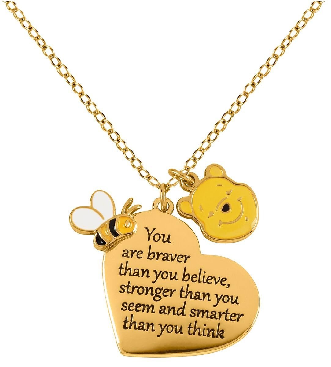 DISNEY Winnie The Pooh Yellow Gold Plated Brass Heart shaped Necklace NF00678YL-