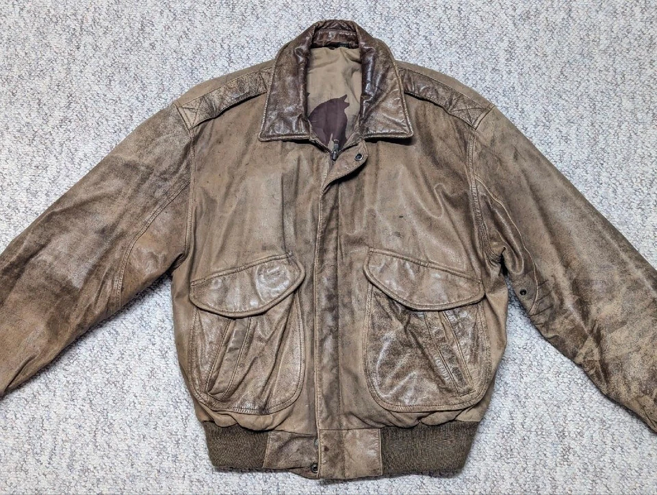 Chaqueta de vuelo vintage años 80 BOMBER cuero M marrón 40-42 mad max PATINA moto Foto 4 de 4