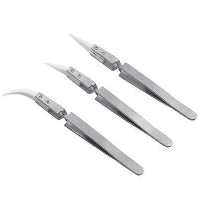 Stainless Steel Eyelash Extension Tweezers Straight Curved Lash Nail Art Tool - Image 1 of 4
