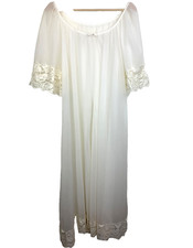 Women's Double Chiffon Dressing Robe Gown Sheer Vintage 70's Lace Trim Medium