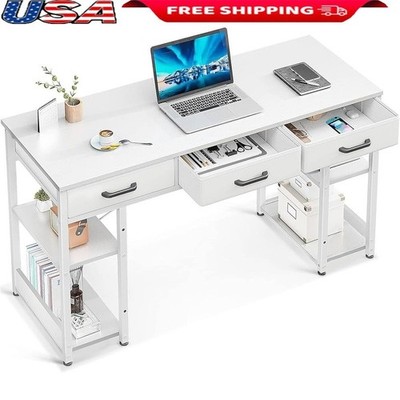 Versatile Computer Desk W/ Storage Drawers & Shelves Easy Assemble Home Office