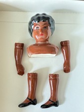 Vintage Glazed Porcelain Doll Parts, Head, Arms, Legs, 5-Piece, Medium Size