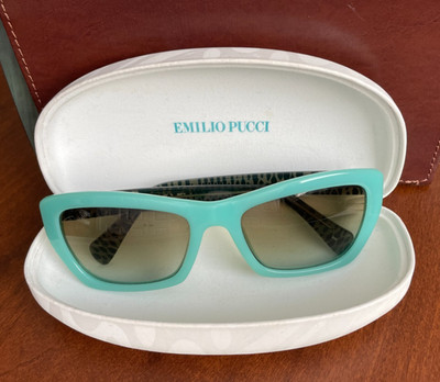 VTG Emilio Pucci Sunglasses Plastic Aqua Frame with Original Case made in Italy