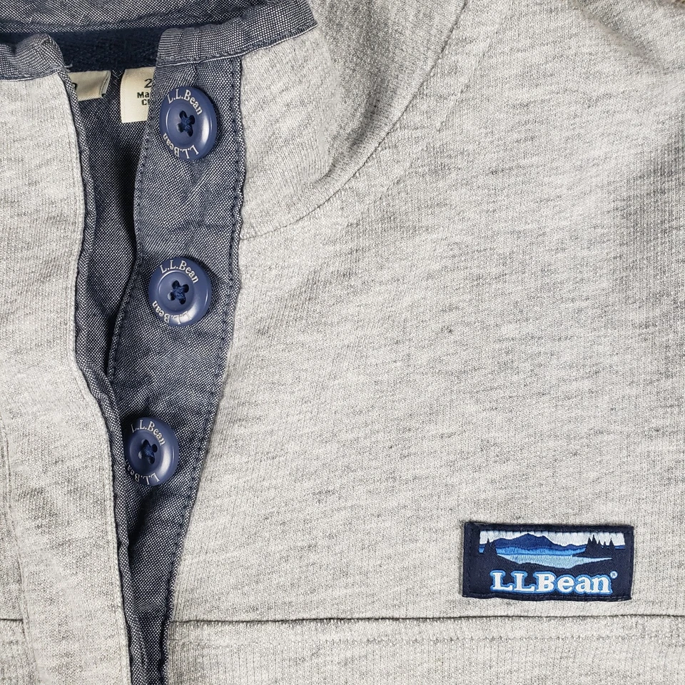 LL Bean Rugby Shirt Womens 2X Gray 1/4 Button Pullover Top Soft Cotton - Image 3 of 4