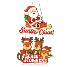 Ausril Funny Santa Claus Sign,Merry Christmas Door Colorful Santa Claus & Elk