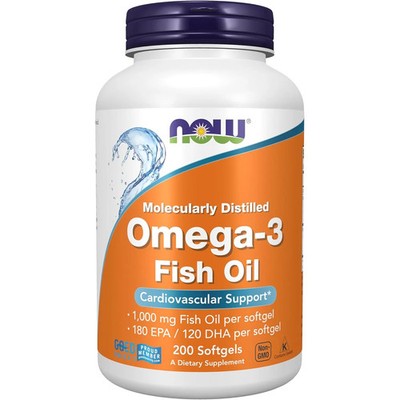 NOW Foods MolecularlyDistilledOmega3FishOil,CardiovascularSupport,200Softgels
