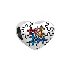 Love Heart Autism Bead Charms Compatible with Bracelets