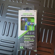 Pugg Earbuds with Microphone Blue 3.5mm Audio Plug #181 NIB