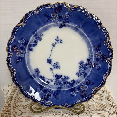 Antique Ridgeway Lugano Flow Blue 10  Dinner Plate, 6 Available; Rare Find EUC