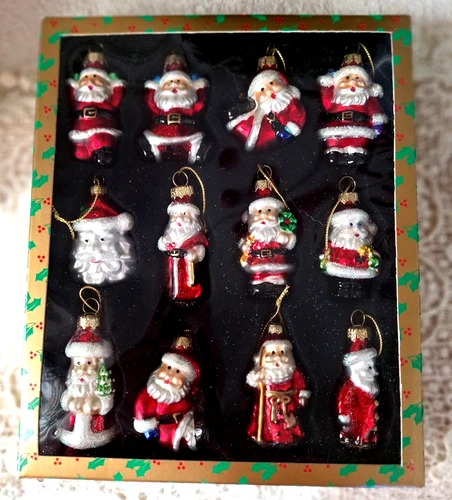 Glass Christmas Ornaments Santa Small Tree Schurman NEW Qty 12