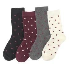 Ksriylm 4 Pairs Women's Retro Dots 5-9, White Beighe Black Grey Pink Bow