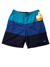 LL Bean Swim Trunks Mens Medium M Navy Blue Colorblock Supplex Sunsmart NWT
