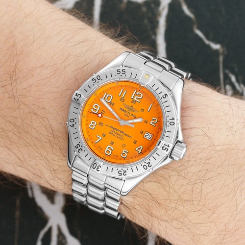 Breitling Superocean A17040 41mm Orange Dial SS Bracelet Very Good