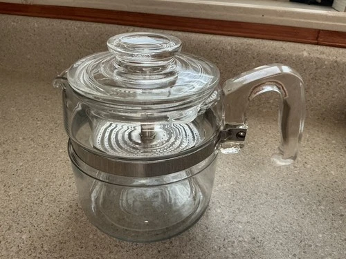Vintage Pyrex Blueish Glass 4 Cup Percolator Coffee Pot