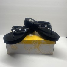 Yellow Box Africa Rhinestone Women's Platform Wedge Black Flip Flops Size 9