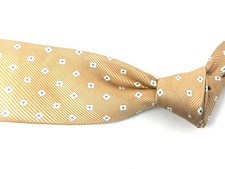 #1 MENSWEAR Brioni Made in Italy Toast Tan Ribbed Satin Neat Floret Silk Tie NR