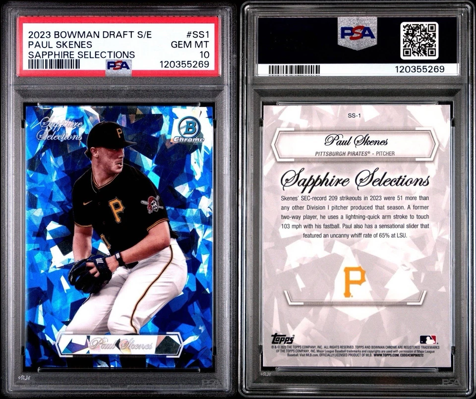 2023 Bowman Draft Sapphire Edition Paul Skenes Sapphire Selections PSA 10 SS1 - Image 3 of 3