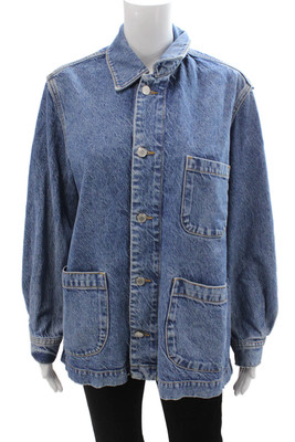 Zara Womens Collared Blue Button Jacket 90s Cotton Lyocell Long Sleeve Size XS
