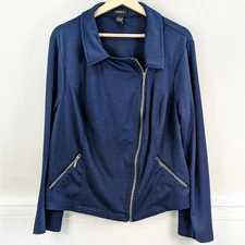 Torrid Stretch Knit Asymmetric Zip Moto Jacket Biker Streetwear Navy Blue 18/20