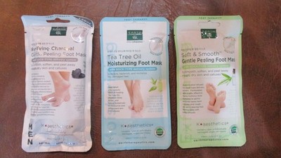 EARTH THERAPEUTICS : Lot of 3 Foot Masks : Purifying Charcoal + Tea Tree + Soft