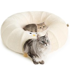 Cat Tunnel Bed for Indoor Cats, Cute Cat Donut Tunnel for Small Large Cats wi...